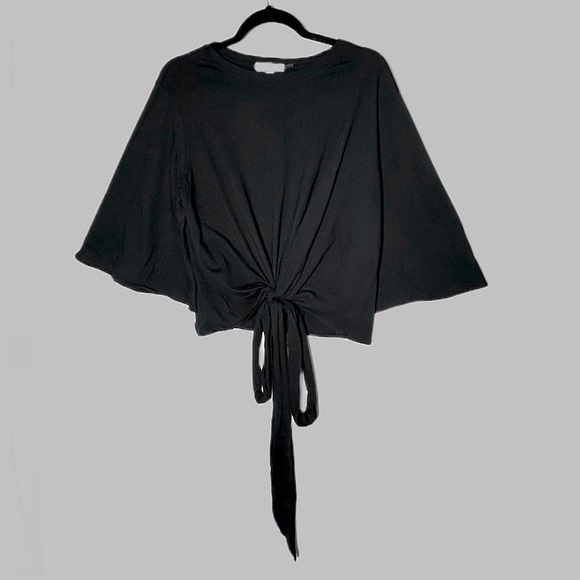 NWT Grey Lab Revolve Cotton Black Crop Top w/ Flared Short Sleeves & Self Tie XL - Picture 1 of 10